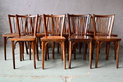 Set de 8 chaises  bistrot signes Baumann vintage bois 720 Wintzenheim (68)