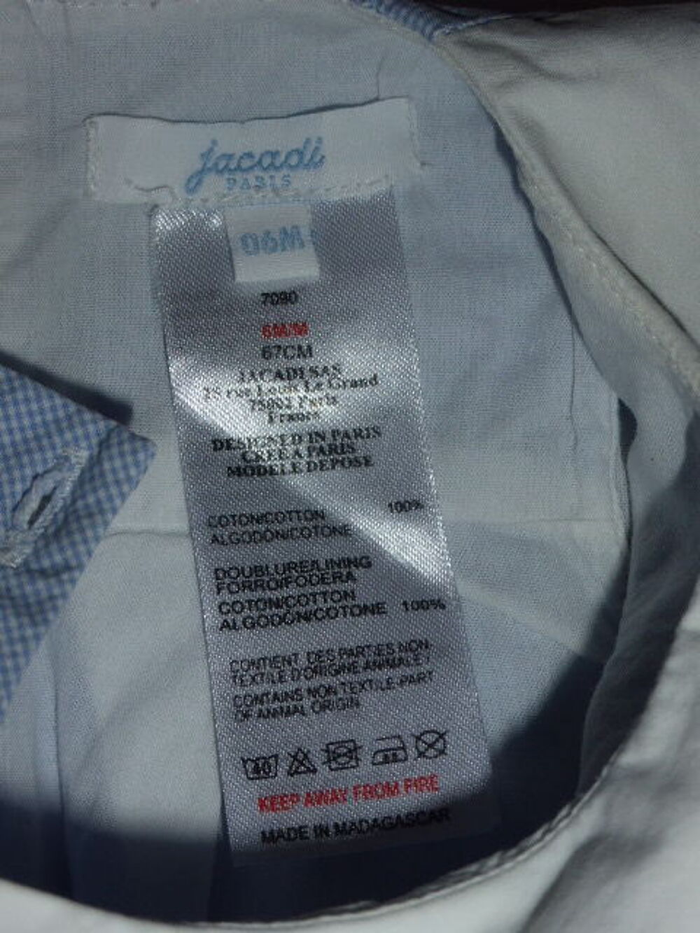 Jacadi Barboteuse &eacute;t&eacute; vichy bleu ourson 6 mois Vêtements enfants