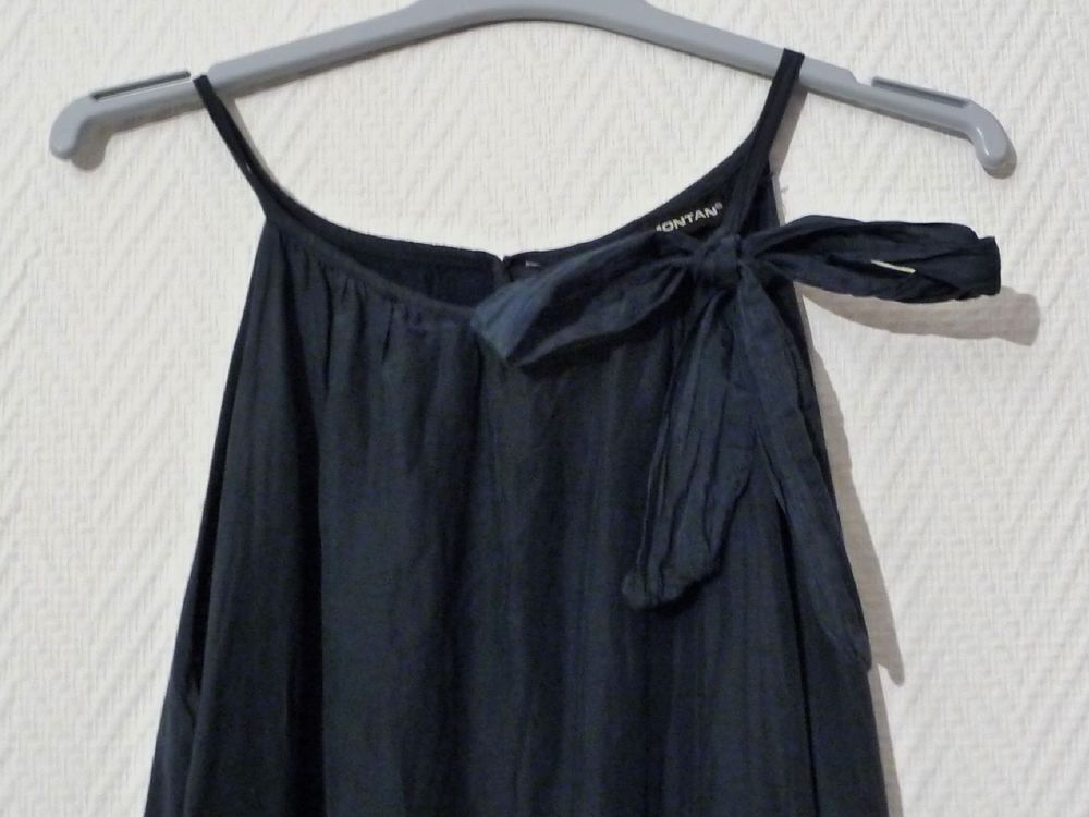 Robe &agrave; Bretelles Bleu Marine en Soie et Coton- Montan Vêtements
