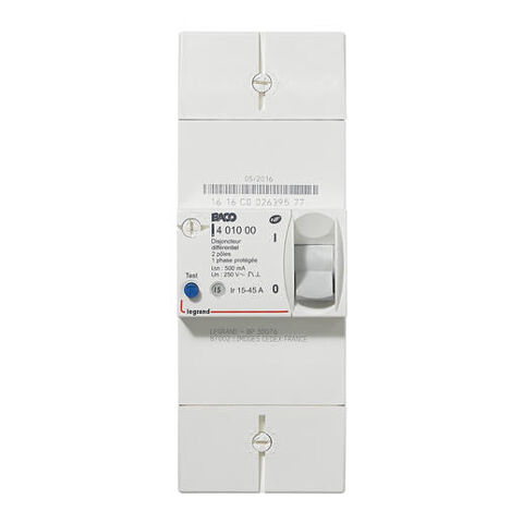 Disjoncteur de branchement Enedis bipolaire diffrentiel 500mA instantan - 15-45A LEGRAND BACO 401000 50 Lens (62)