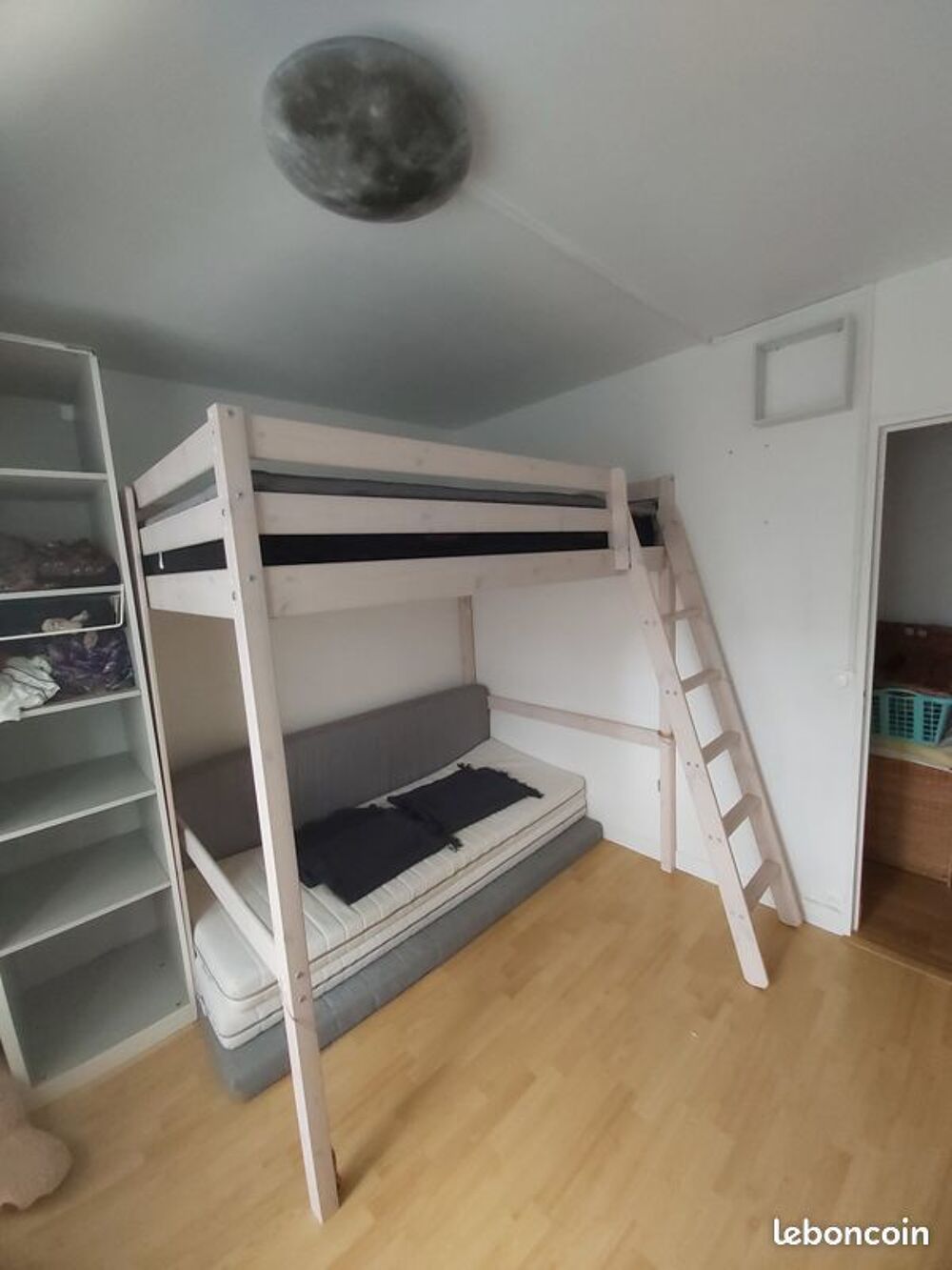 Lit Mezzanine 140 bois c&eacute;rus&eacute; blanc Meubles