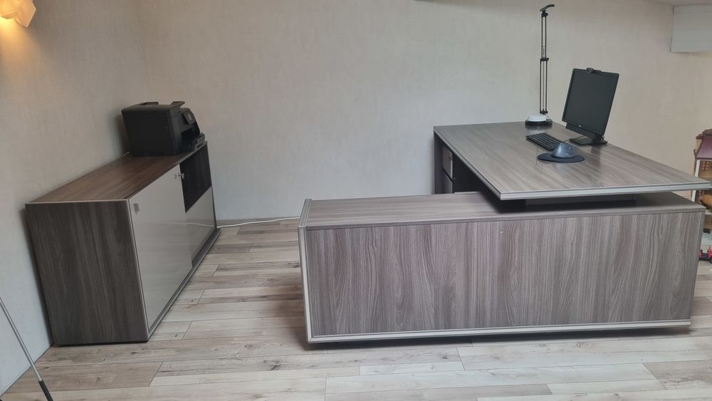 Bureau d'angle + enfilade + caisson 3 tiroirs &agrave; roulette Meubles