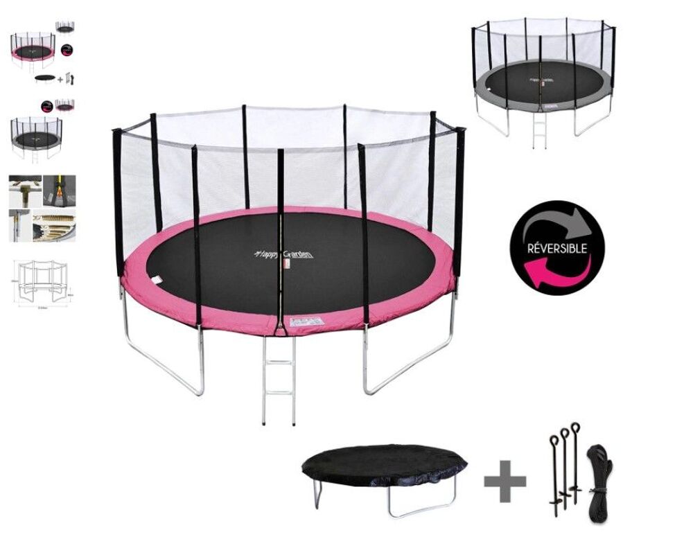 Trampoline 430cm r&eacute;versible rose / gris Sports