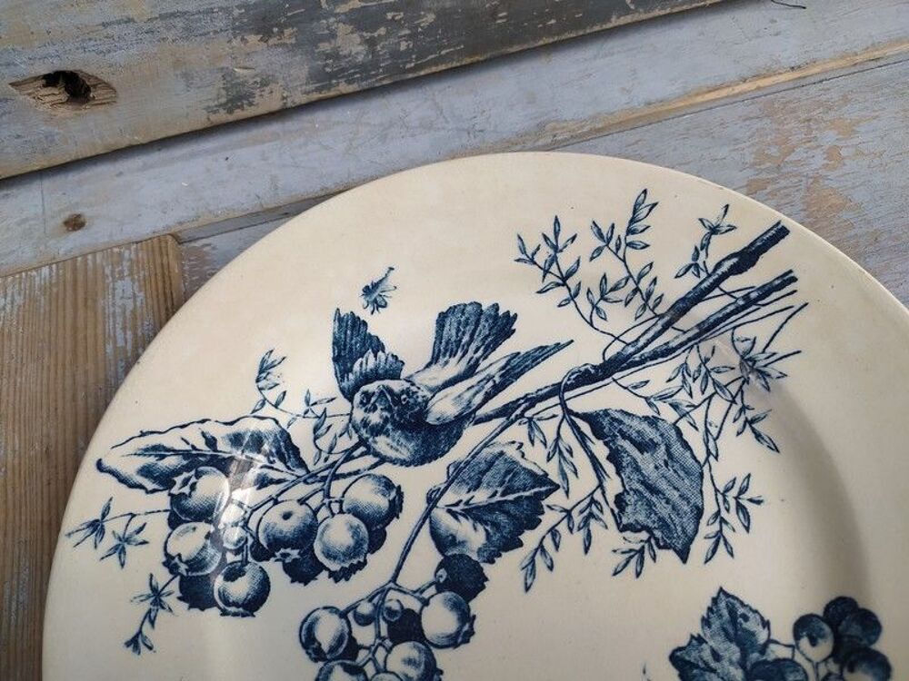 Assiette Fa&iuml;ence Terre de Fer Choisy le Roi D&eacute;cor Oiseau 
