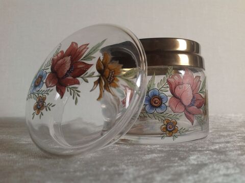 BOITE BONBONNI�RE VINTAGE EN VERRE D�COR FLEURS Envoi Possib 22 Tr�gunc (29)