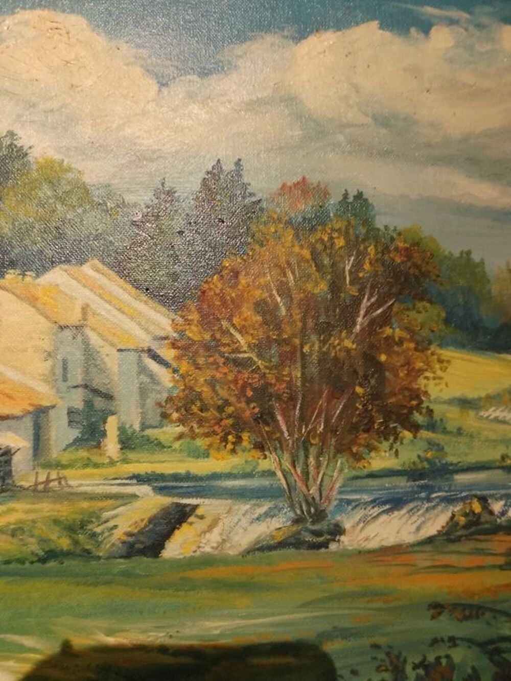 Magnifique tableau ancien peinture &agrave; l'acrylique sign&eacute; Décoration