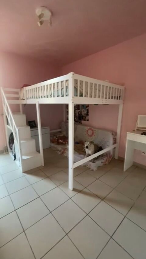 LIT MEZZANINE EN BOIS PIN MASSIF BLANC ET RANGEMENTS +NOTICE 220 La Seyne-sur-Mer (83)