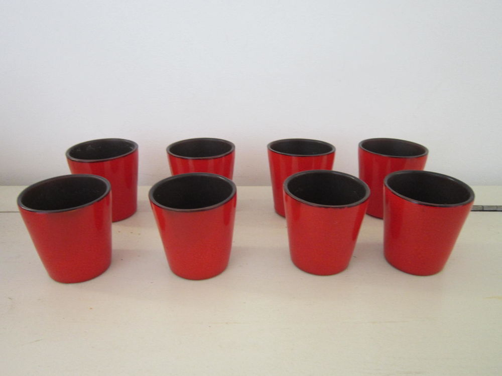 Lot de 10 mini cache pot rouge &eacute;maill&eacute;s Jardin