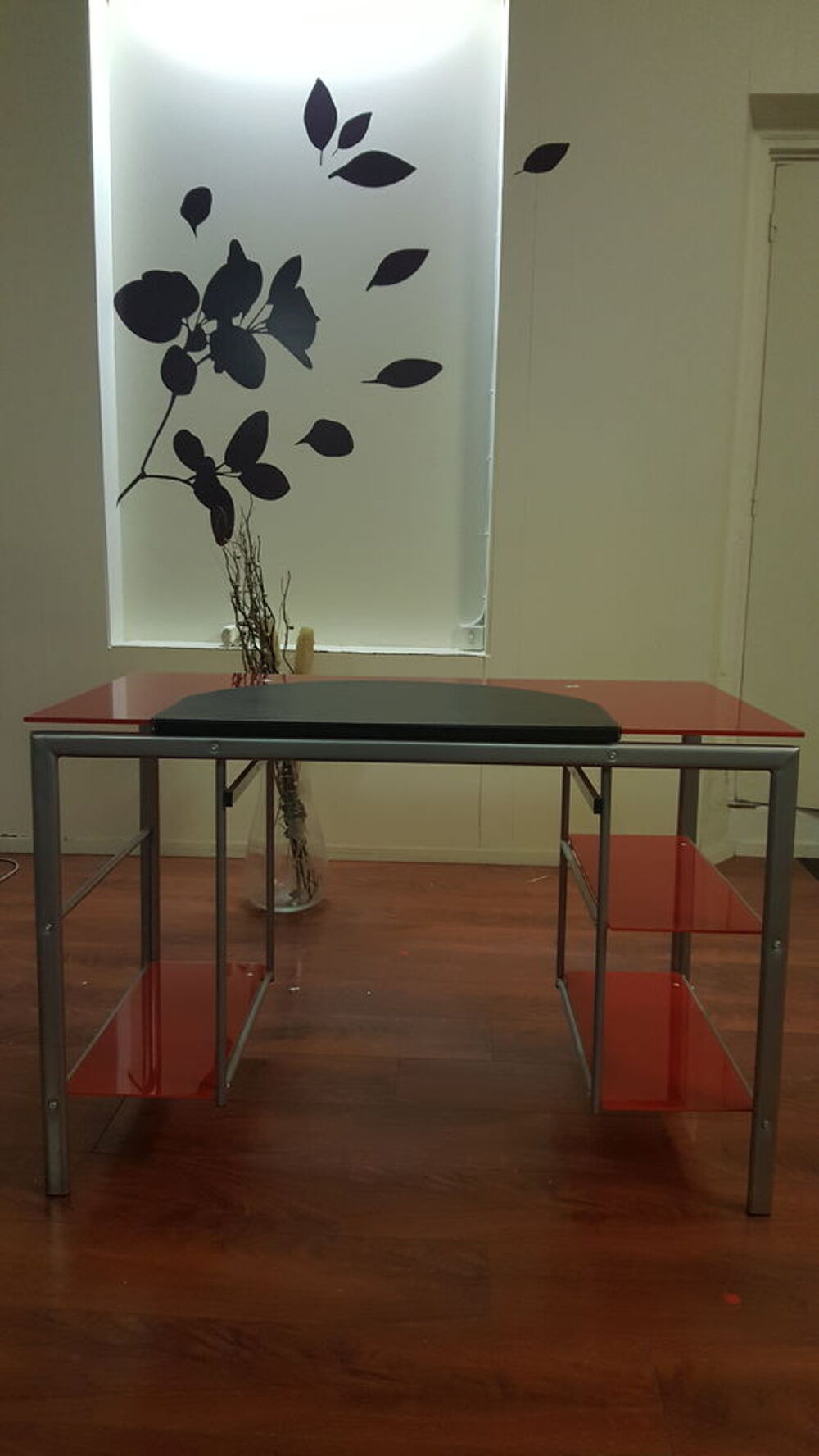 Bureau en verre tremp&eacute; rouge Meubles
