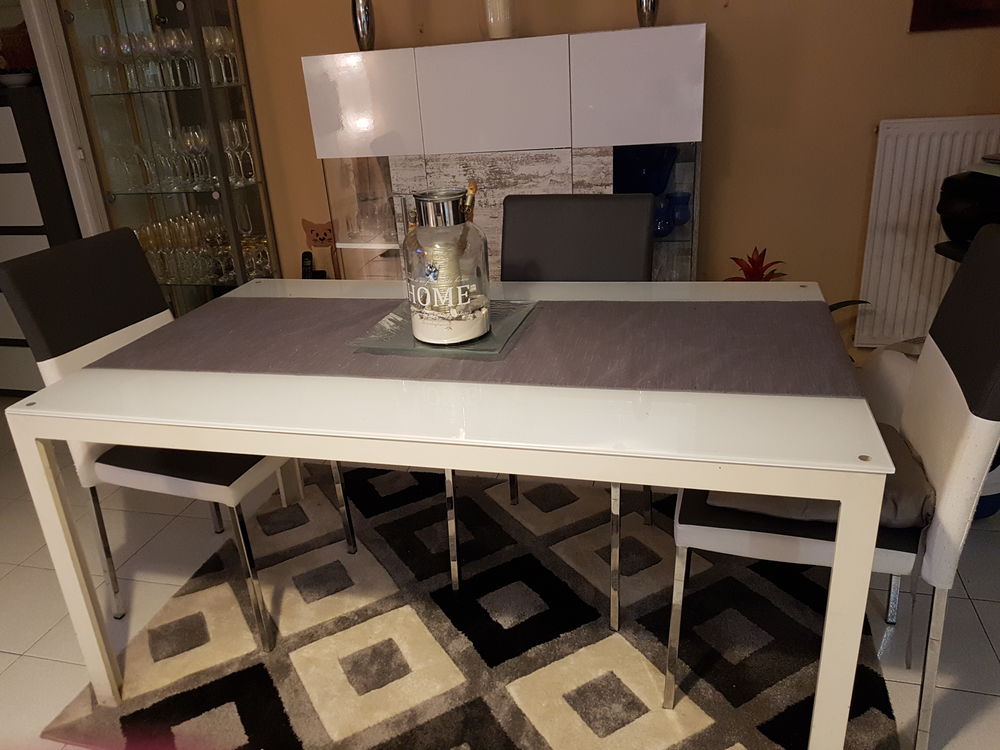 Table verre blanche 180cm Meubles