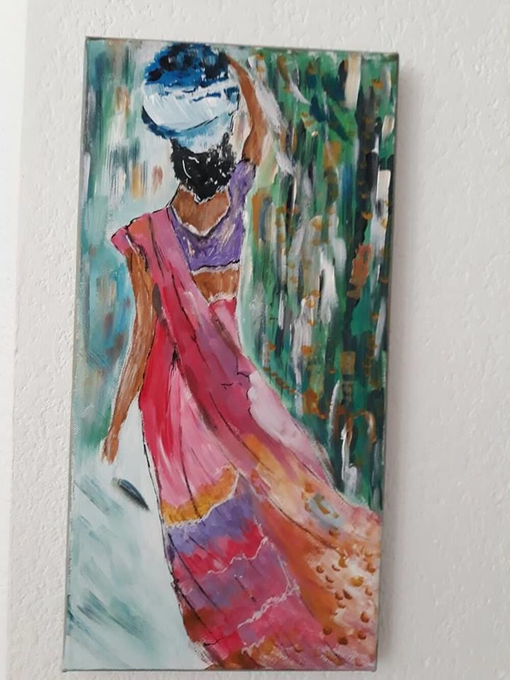 tableau peint main femme avec pot Décoration