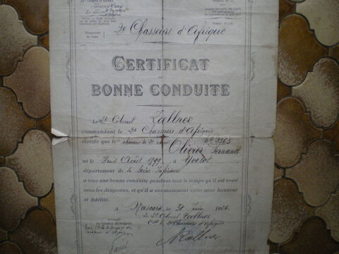 Certificat de bonne conduite - 2Chasseur d'Afrique Algrie. 8 Caen (14)