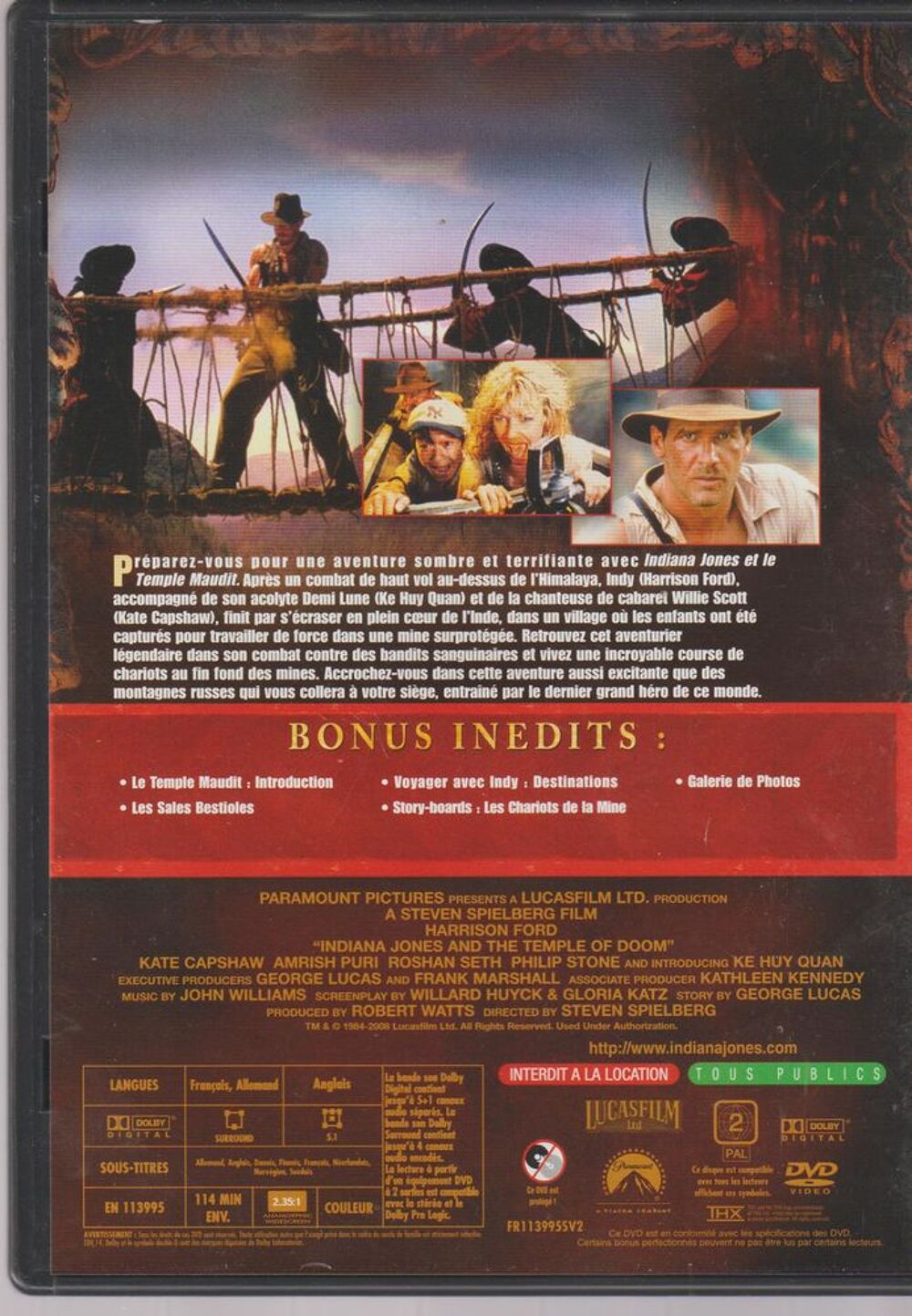 les trois premiers films d'Iindiana Jones DVD et blu-ray