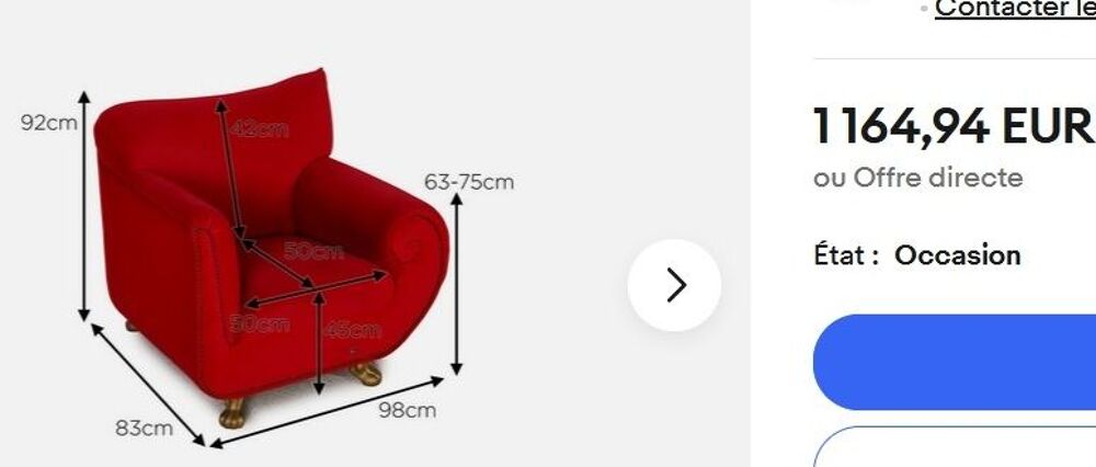 SALON DESIGN BRETZ CANAPE + FAUTEUIL VELOURS ROUGE BON ETAT Meubles