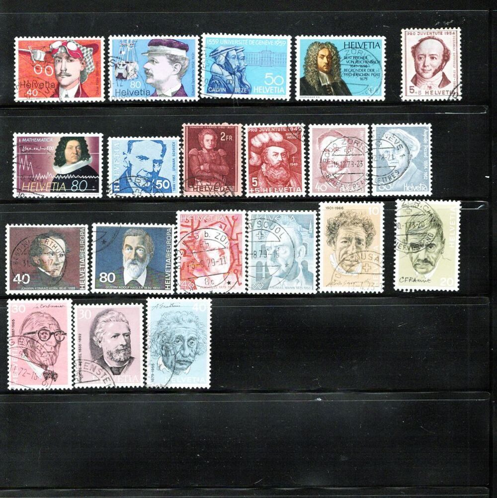 36 timbres de SUISSE et d'ITALIE avec des PERSONNALITES 
