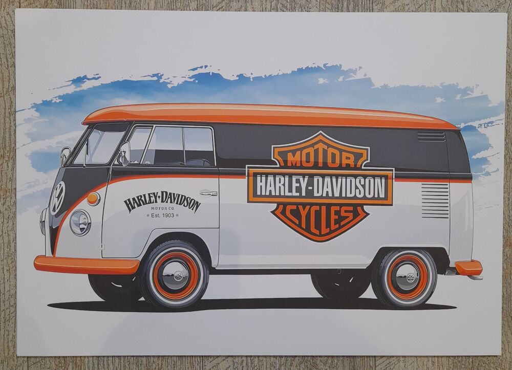 volkswagen combi - harley davidson - affiche poster Décoration
