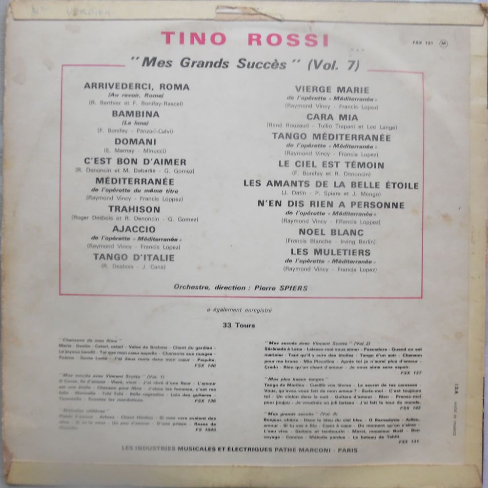 TINO ROSSI MES GRANDS SUCCES 33 tours longue dur&eacute;e CD et vinyles