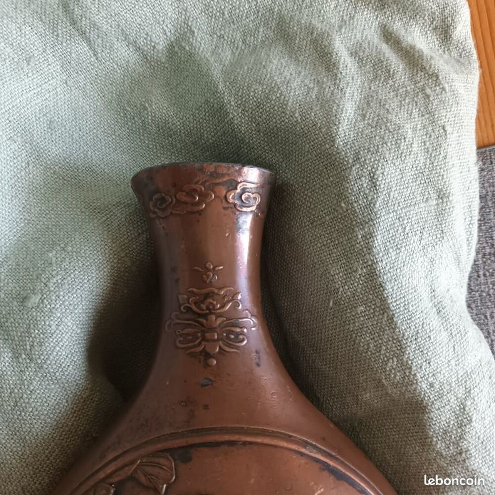 cruche pot japonais phenix bronze dor&eacute; fleurs japon chine Décoration