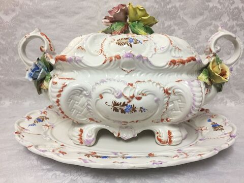 PLAT DE SERVICE SOUPIÈRE ANCIENNE ITALIENNE FAÏENCE ROCOCO 89 Marseille 11 (13)
