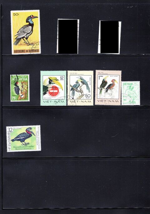 lot de 12 timbres du MONDE avec des CALAOS et des TOUCANS 1 Les �glisottes-et-Chalaures (33)