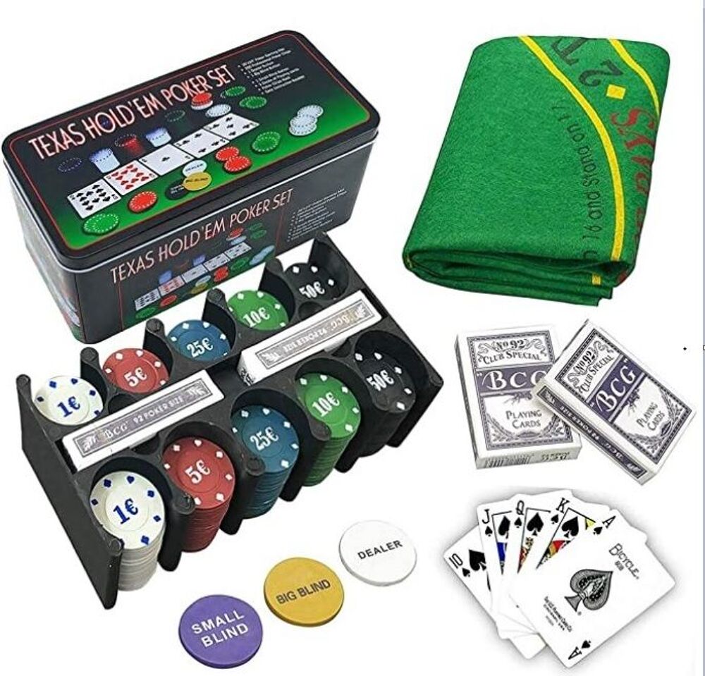 Boite Poker 200 Jetons NUMEROTES Texas Holdem + 2 Jeux de ca Jardin