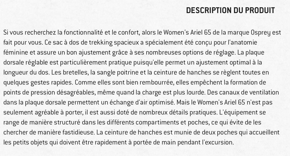 sac randonn&eacute;e Osprey Ariel 65 AG femme rouge (tr&egrave;s bon &eacute;tat) Sports