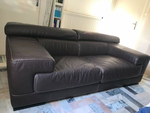 Canap 2,5 places en cuir marron 255 Issy-les-Moulineaux (92)