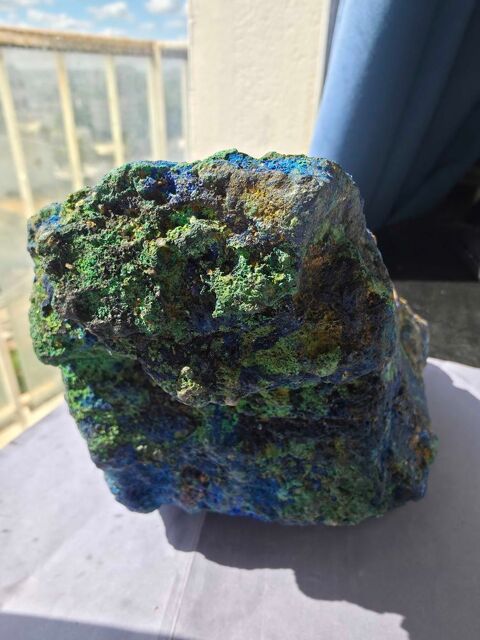 Magnifique Grande Pièce Minérale Azurite & Malachite Fibreuse RDC 17,6 cm 600 Bagneux (92)