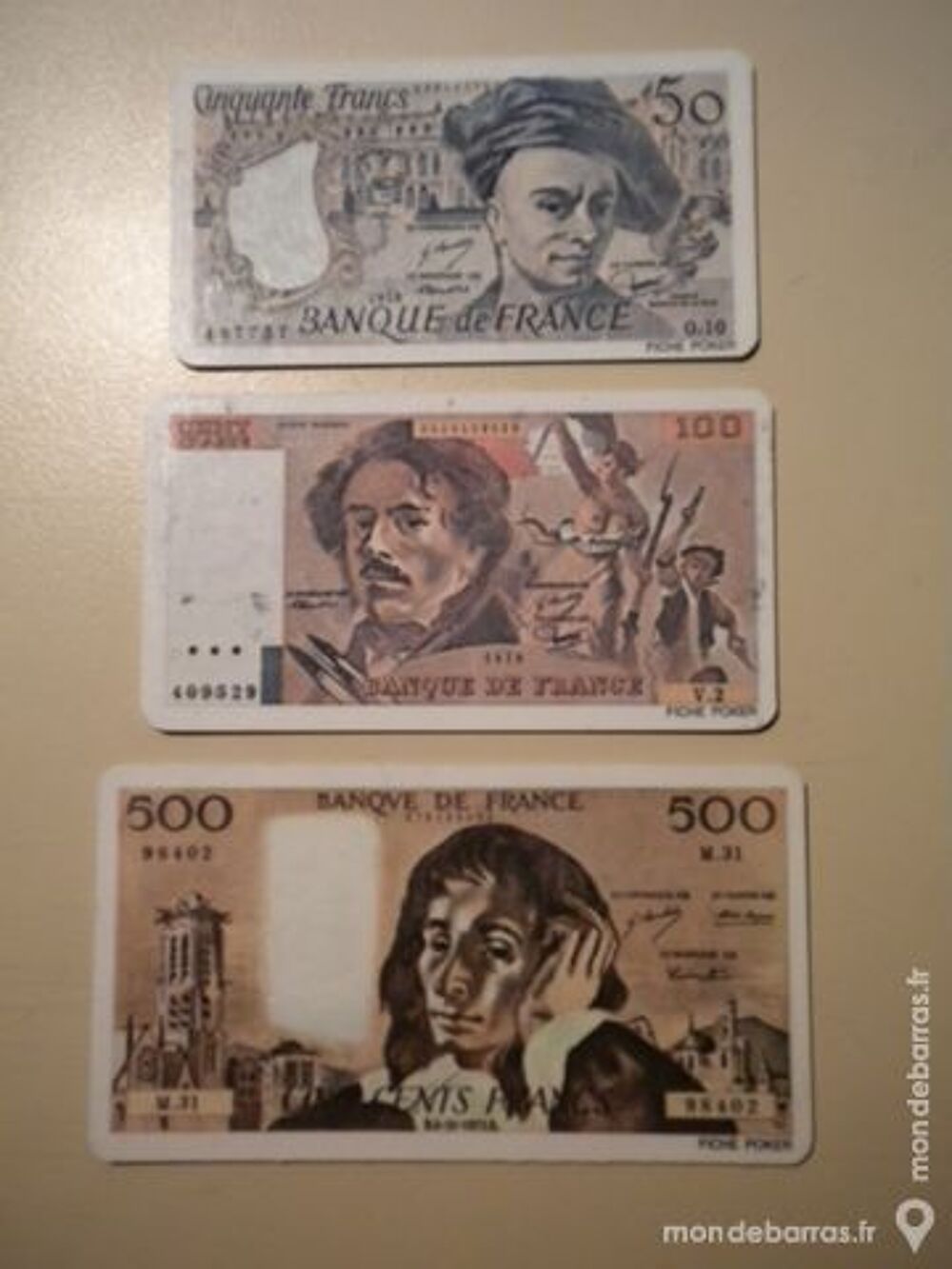 3 BILLETS DE BANQUE fran&ccedil;ais en PVC 