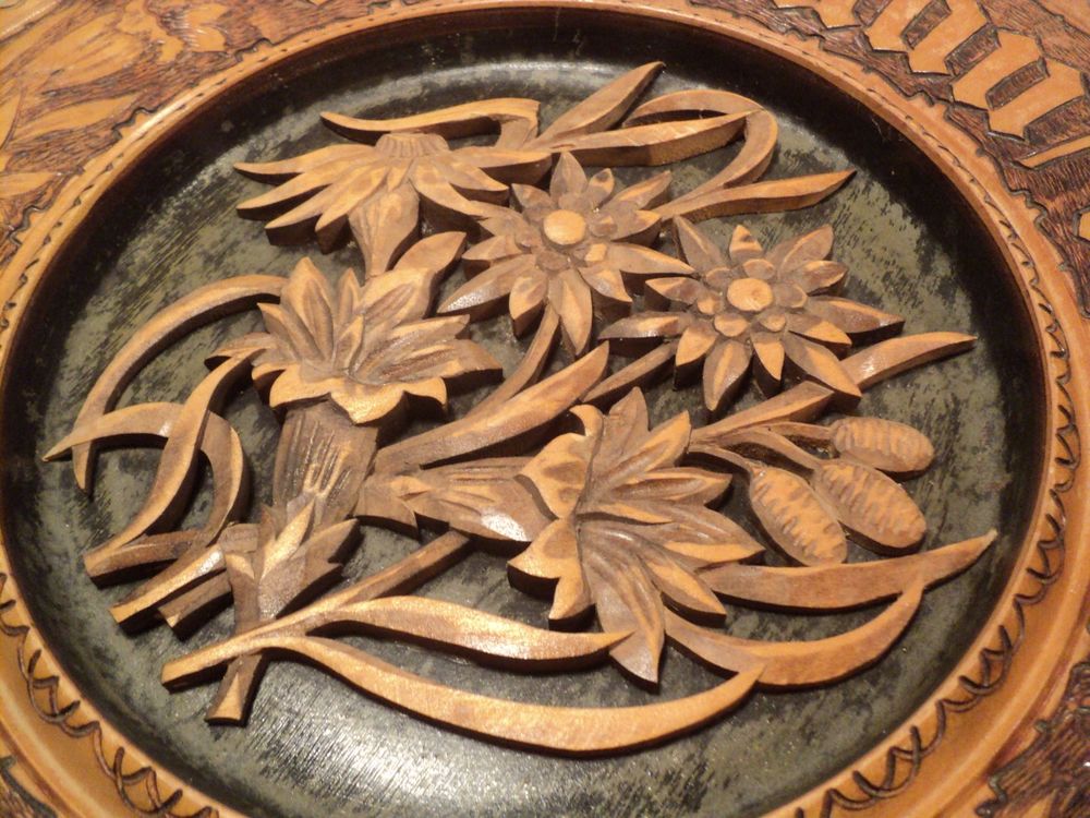 Plat Bois Sculpt&eacute; Saint Johann Tirol Décoration