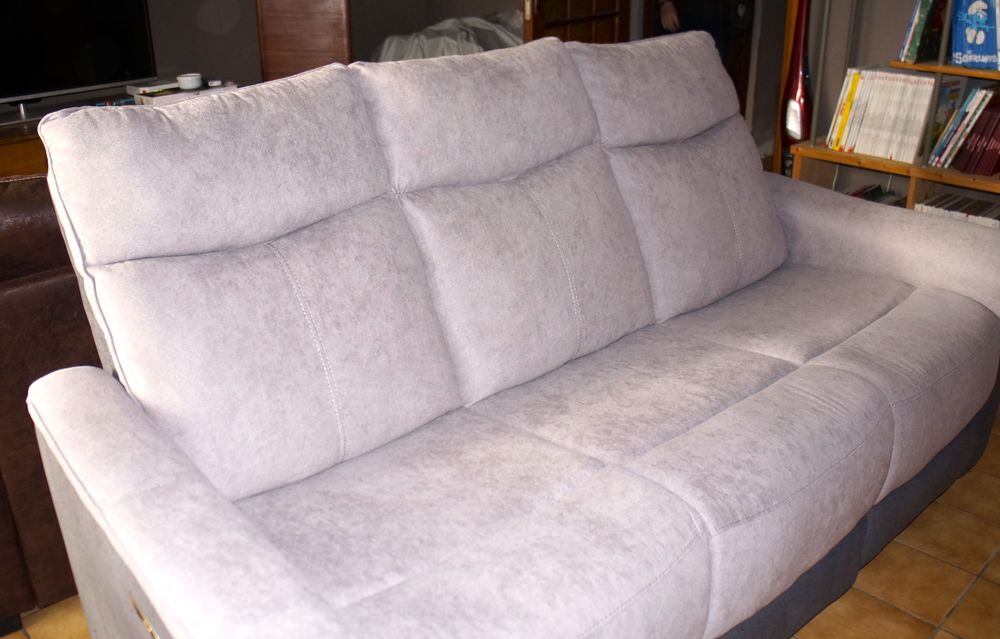 Canap&eacute; 3 places &eacute;lectrique relax en tissu gris mod&egrave;le Nestor Meubles