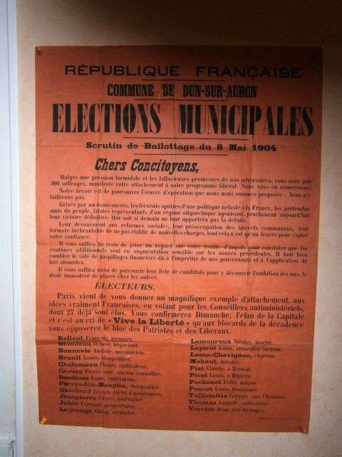 Ancienne affiche Elections Municipales du 8 mai 1904
25 Saint-Pierre-les-Étieux (18)