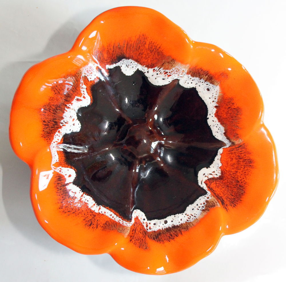 C&eacute;ramique vintage 70 coupe fleur orange Vallauris Décoration