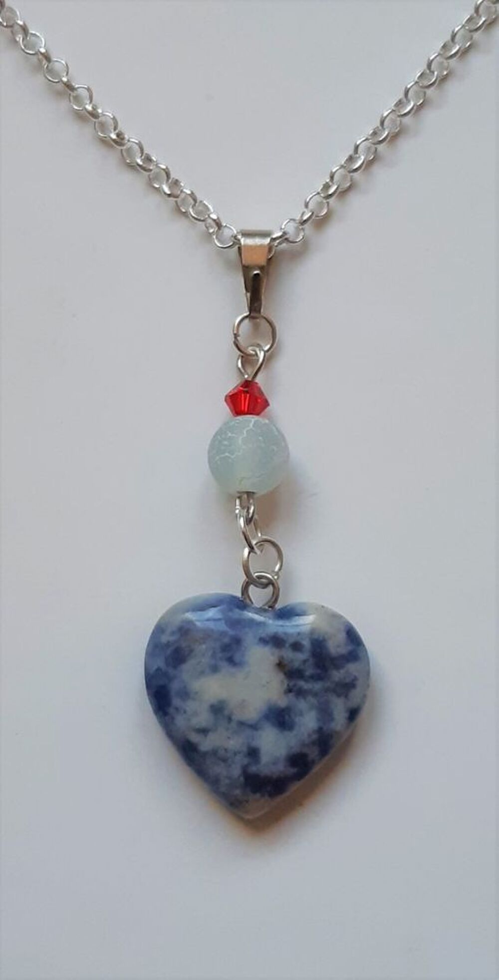 Pendentif Coeur Sodalite et perles avec chaine en Argent 925 Bijoux et montres
