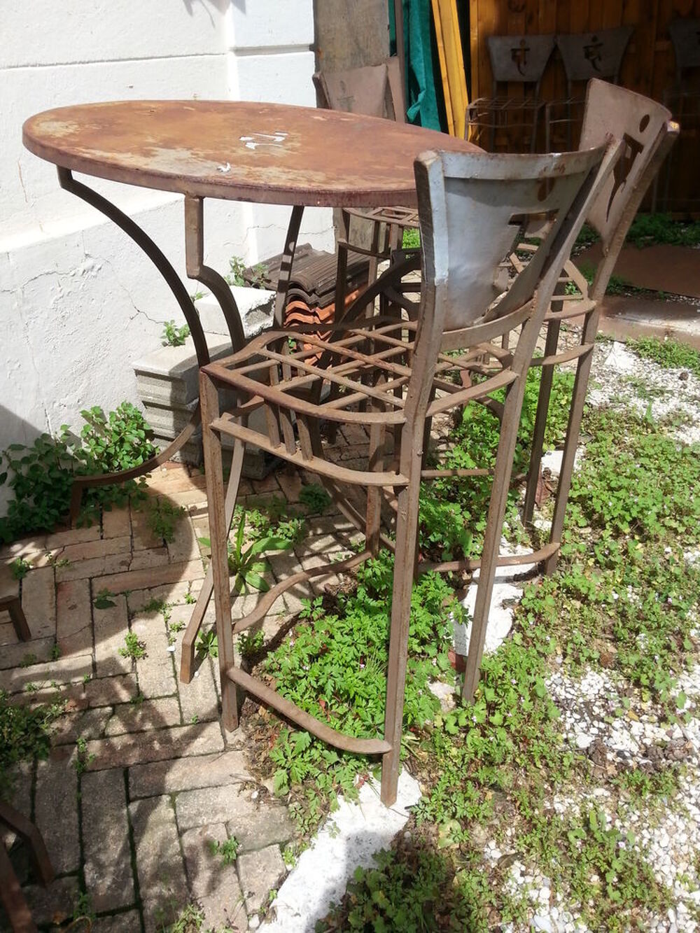 table + 4 chaises en fer Jardin