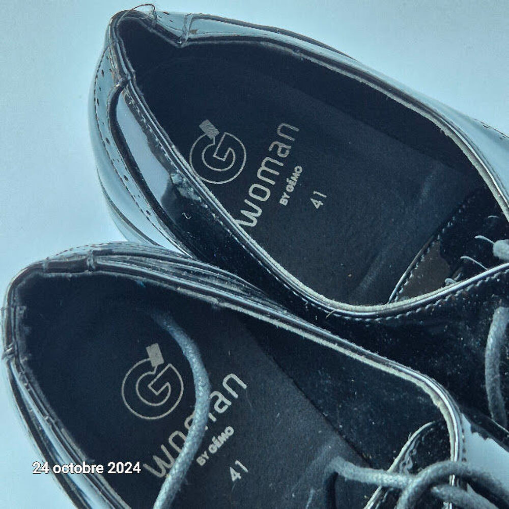 Derbies chaussures vernies noir P 41 avec languette amovible Chaussures
