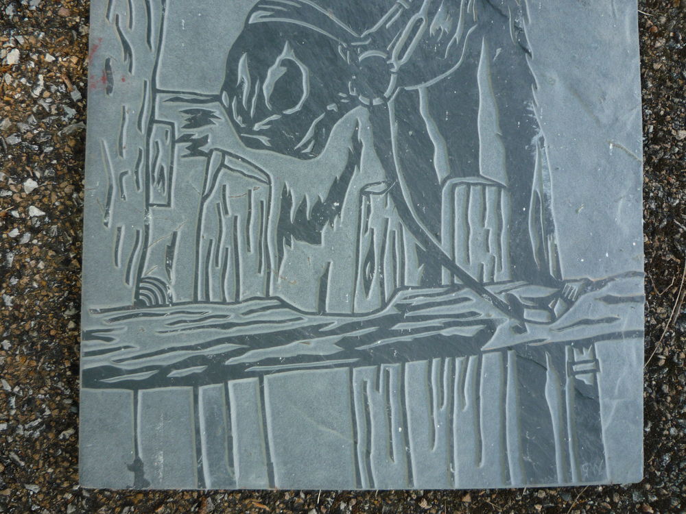 Sculpture sur ardoise repr&eacute;sentant une t&ecirc;te de cheval Décoration