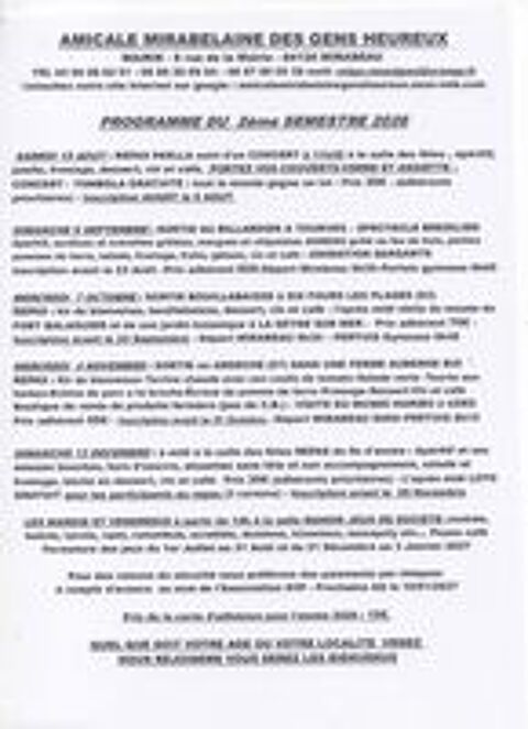   PROGRAMME DE NOTRE ASSOCIATION 2ème SEMESTRE 2026 