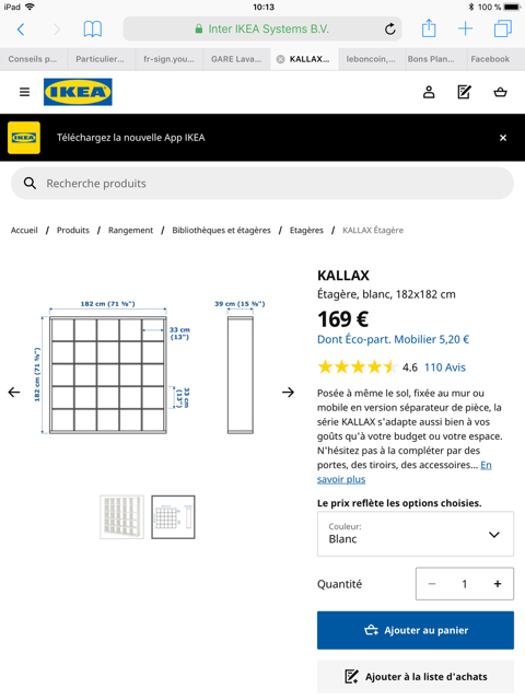grande tagre blanche IKEA Kallax 1m82 par 1m82 115 Lyon 4 (69)
