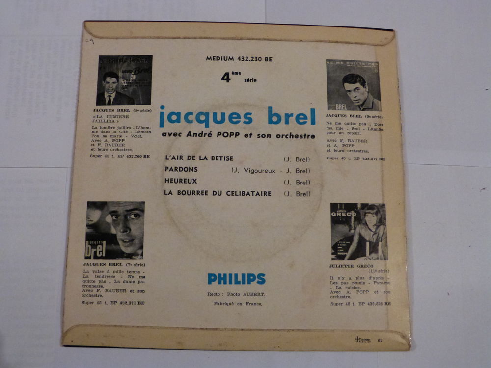 DISQUE JACQUES BREL N&deg; 432230 CD et vinyles