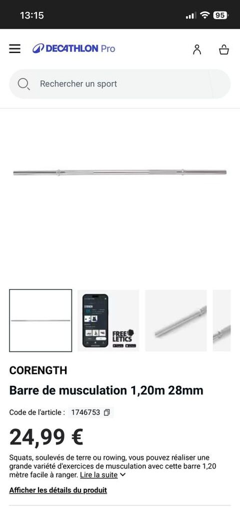 Barre de musculation avec des poids 50 Hellemmes Lille (59)