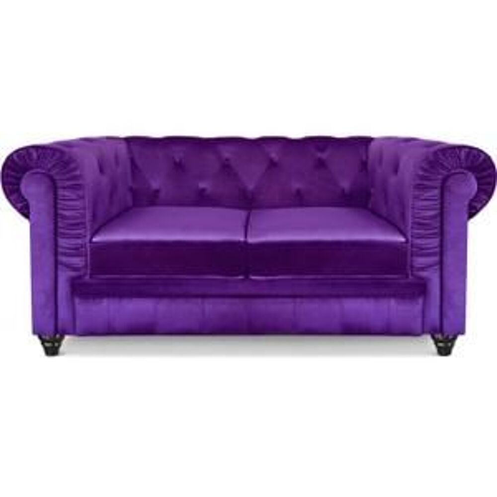CANAPE CHESTERFIEL 2 PLACES EN VELOURS VIOLET Meubles