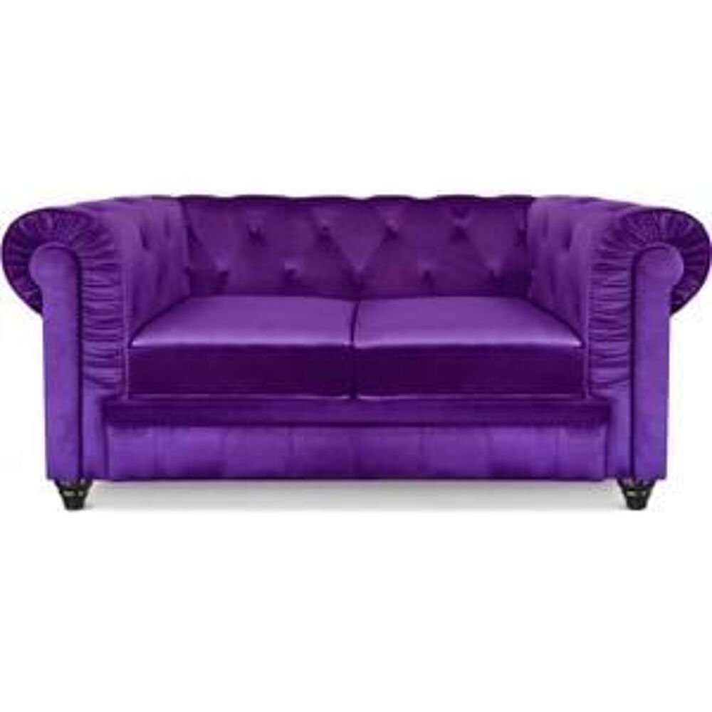 CANAPE CHESTERFIEL 2 PLACES EN VELOURS VIOLET Meubles