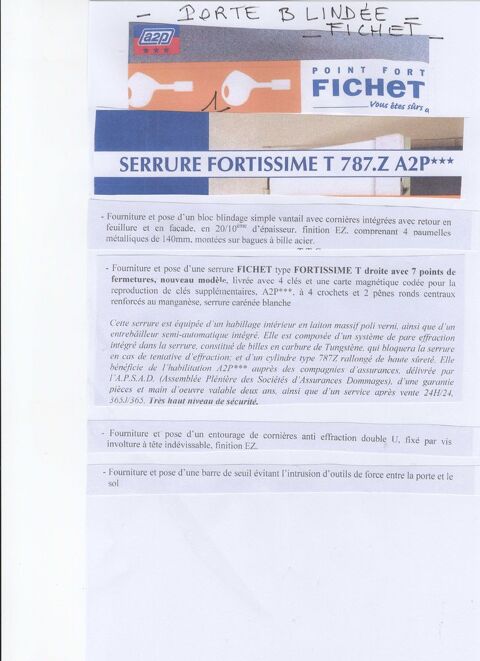 Porte Blinde Fichet avec Serrure Fortissime 700 Paris 16 (75)
