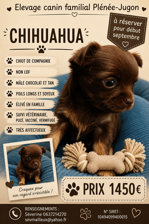 A r&eacute;server chiots chihuahua non LOF 1450 22640 Plénée-jugon