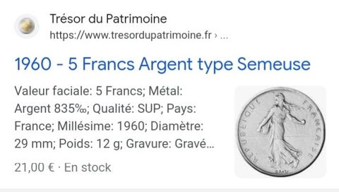 Pice de 5 francs en argent 15 Le Blanc (36)