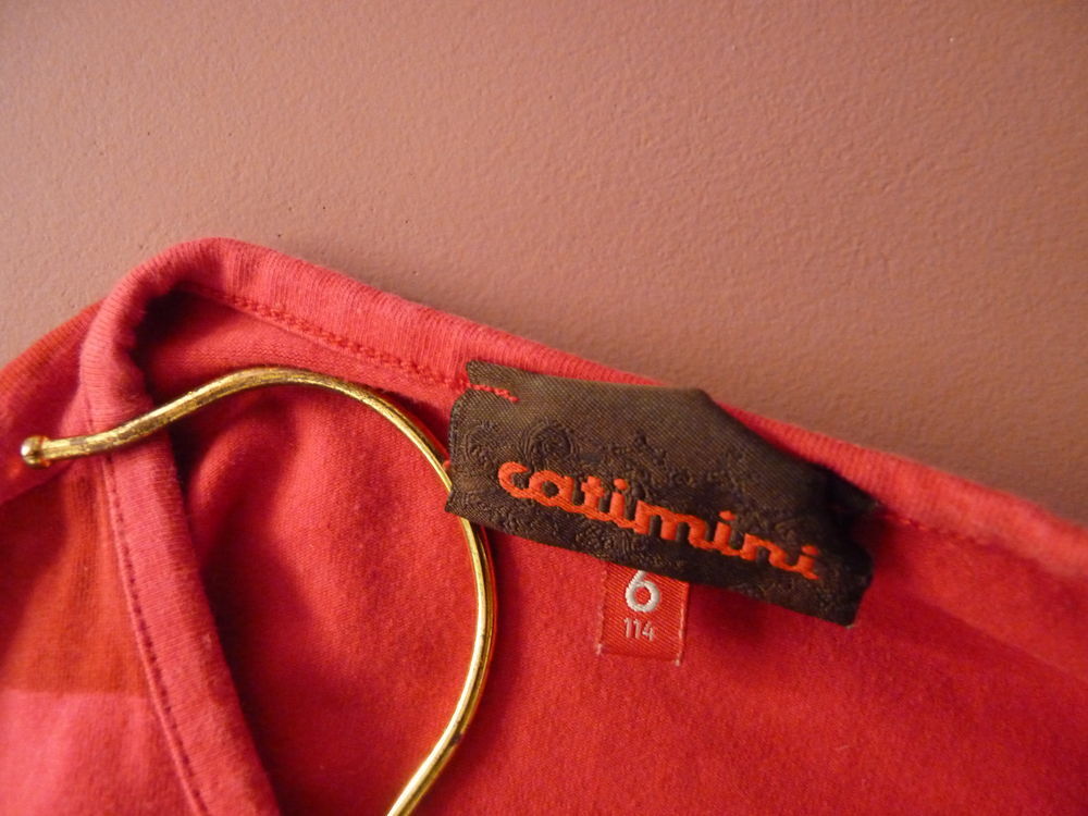 T-shirt Fille Catimini 6 ans rouge strass sequins manches lo Vêtements enfants