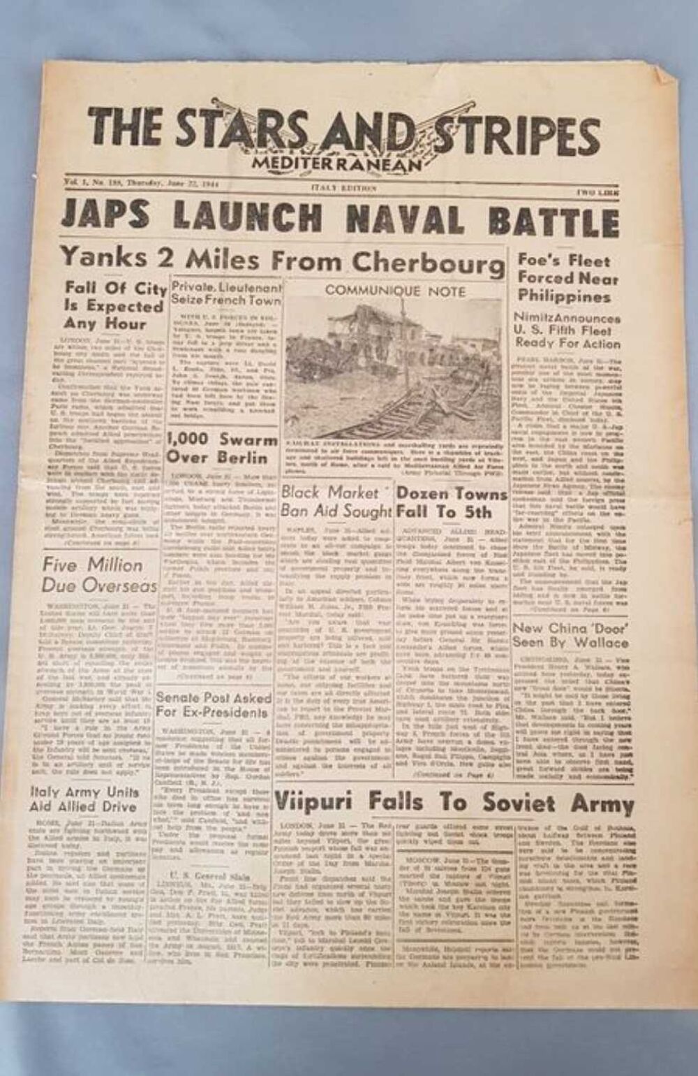 journal us &quot;the stars and stripes&quot;. Du 22 juin 1944 cherbourg guerre ww2 militaria Livres et BD