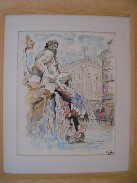 AQUARELLE. Fontaine � la place Navone. ROME. 160 Roquebrune-Cap-Martin (06)