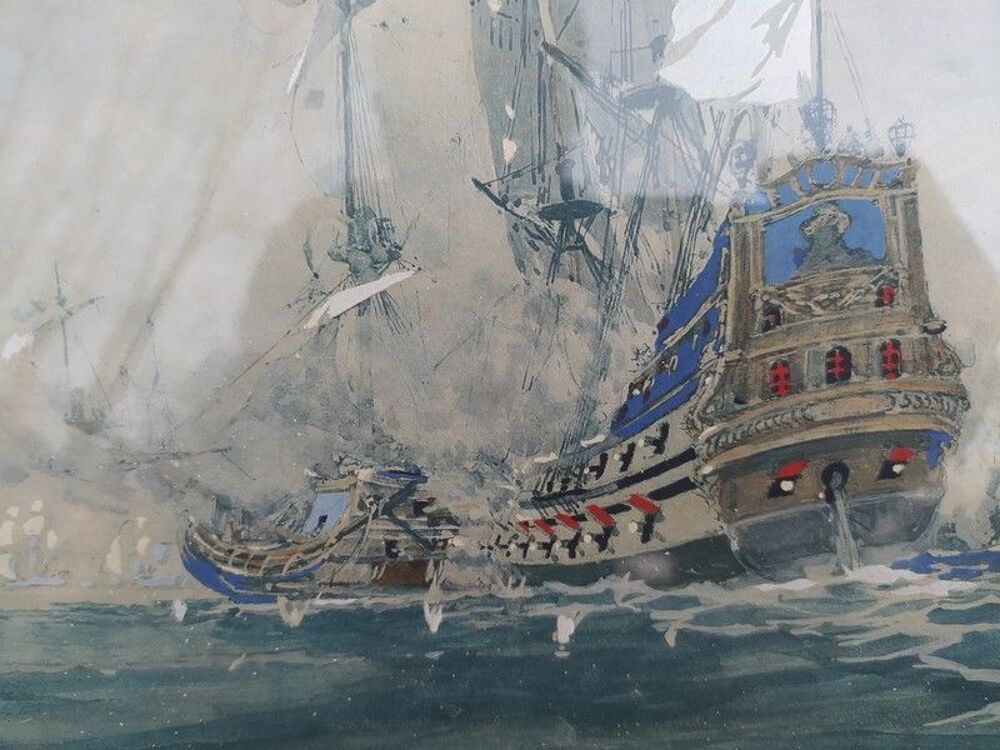 Tableau Marine Albert S&eacute;bille Combat du Maure (1694). 